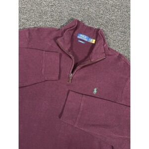 Polo Ralph Lauren 1/4 Zip Sweater Men's Large Estate Rib Pony Preppy Burgundy